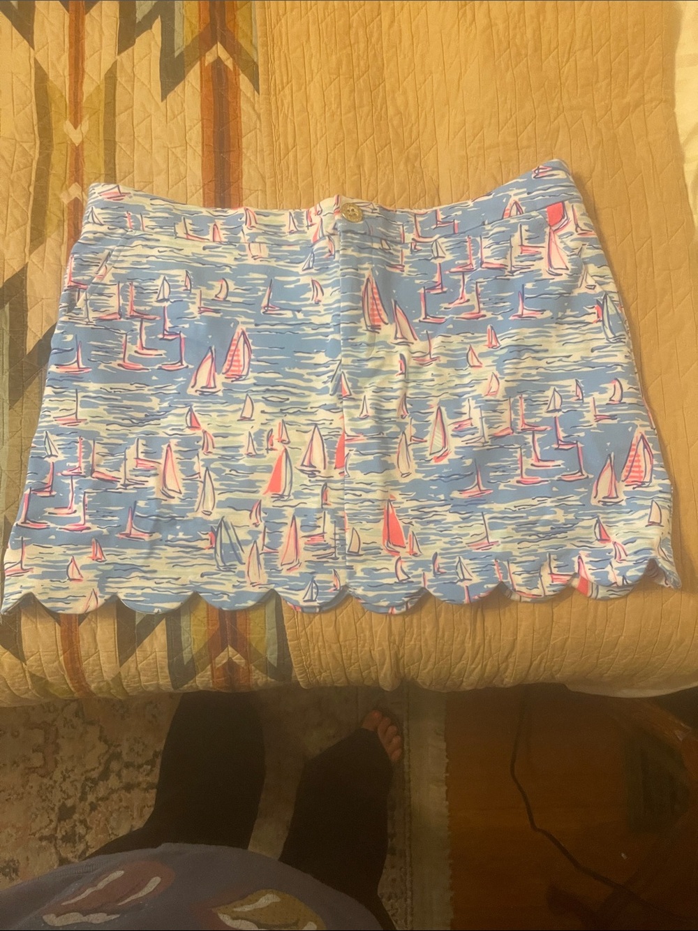 Blue Sailboat Print Scalloped Hem Women's Skirt